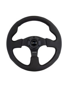 NRG Reinforced Steering Wheel (320mm) Black Leather w/Black Stitching - RST-012R