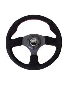 NRG Reinforced Steering Wheel (320mm) Suede w/Red Stitch - RST-012S-RS