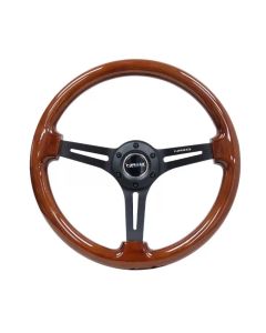NRG Reinforced Steering Wheel (350mm / 3in. Deep) Brown Wood w/Blk Matte Spoke/Black Center Mark - RST-018BR-BK