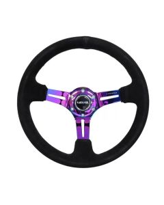 NRG Reinforced Sport Steering Wheel 350mm Suede 3 Inch Deep Black Stitch NeoChrome Slits- NRG-RST-018S-MCBS