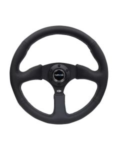NRG Reinforced Steering Wheel (350mm / 2.5in. Deep) Blk Leather Comfort Grip w/5mm Matte Blk Spokes - RST-023MB-R