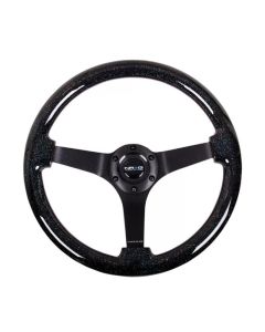 NRG Reinforced Steering Wheel (350mm / 3in Deep) Classic Blk Sparkle Wood Grain w/Blk 3-Spoke Center - RST-036BSB-BK