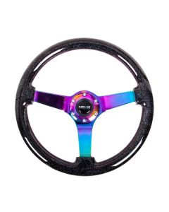 NRG Reinforced Steering Wheel (350mm / 3in. Deep) Classic Blk Sparkle w/4mm Neochrome 3-Spoke Center - RST-036BSB-MC