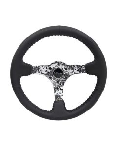 NRG Reinforced Sport Steering Wheel 350mm 3 Inch Deep Hydro Dipped Digital Camo 5mm spoke Black Leather Black Baseball Stitching- NRG-RST-036DC-R