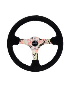 NRG Reinforced Steering Wheel (350mm / 3in. Deep) Blk Suede Floral Dipped w/ Blk Baseball Stitch - RST-036FL-S