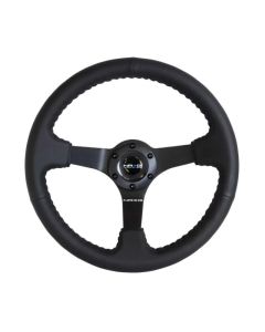 NRG Reinforced Steering Wheel (350mm / 3in. Deep) Bk Leather w/Bk BBall Stitch (Odi Bakchis Edition) - RST-036MB-R