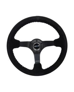NRG Reinforced Steering Wheel (350mm / 3in. Deep) Blk Suede/Blk Bball Stitch w/5mm Matte Black Spoke - RST-036MB-S-BK