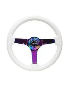 NRG Reinforced Steering Wheel (350mm / 3in. Deep) Classic White w/4mm Neochrome Solid 3-Spoke - RST-036WT-MC