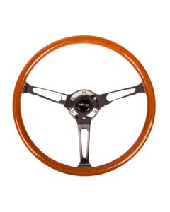 NRG Reinforced Steering Wheel (360mm) Classic Wood Grain w/Chrome Cutout 3-Spoke Center - RST-360SL