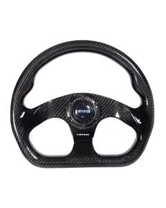 NRG Carbon Fiber Steering Wheel (320mm) Flat Bottom w/Shiny Black Carbon - ST-009CF/BK