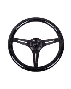 NRG Classic Wood Grain Steering Wheel (350mm) Black Sparkled Grip w/Black 3-Spoke Center - ST-015BK-BSB