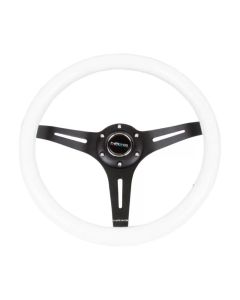 NRG Classic Wood Grain Steering Wheel (350mm) White Paint Grip w/Black 3-Spoke Center - ST-015BK-WT