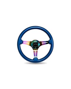 NRG Blue Pearl Flake Paint 3 Neochrome Spokes 350mm Classic Wood Grain Wheel Universal- NRG-ST-015MC-BL