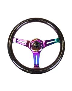 NRG Classic Wood Grain Steering Wheel (350mm) Black Sparkle/Galaxy Color w/Neochrome 3-Spoke - ST-015MC-BSB