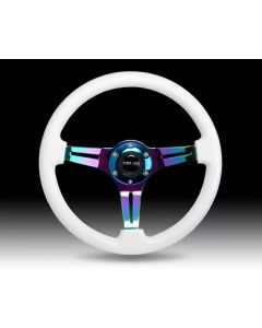 NRG Classic Wood Grain Steering Wheel (350mm) Glow-N-The-Dark Green Grip w/Neochrome 3-Spoke Center - ST-015MC-GL