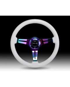 NRG Classic Wood Grain Steering Wheel (350mm) White Paint Grip w/Neochrome 3-Spoke Center - ST-015MC-WT