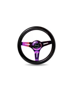 NRG Classic Wood Grain Steering Wheel (310mm) Black w/Neochrome 3-Spoke Center - ST-310BK-MC