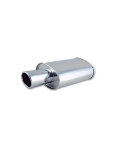 Vibrant StreetPower Turbo Oval Muffler with 4in Round Tip Angle Cut Rolled Edge - 3in inlet I.D. - 1042