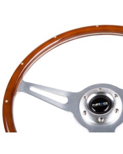 NRG Classic Wood Grain Steering Wheel 365mm Brush aluminum 3-Spokes Wood Grip- NRG-ST-380SL