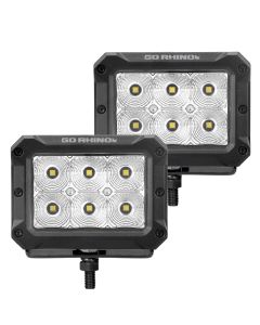 Go Rhino Xplor Bright Series Rectangle LED Flood Light Kit (Surface/Thread Std Mnt) 4x3 - Blk (Pair) - 753003023FBS