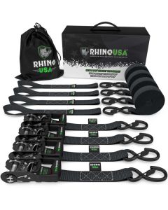 Rhino USA Heavy Duty Ratchet Tie-Down 4-Pack (Black) 1.6In X 8Ft - HD-RATCHETKIT-4PK