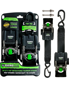 Rhino USA Retractable Transom Straps (2 Pack-Stainless) - TD-MSTR2X43-STNLS