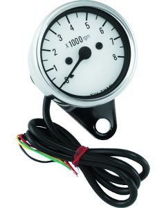Bikers Choice 2.5 Inch Chrome Mini Tach Universal White Face 8000 RPM - 490293