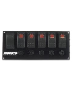 Moroso Rocker Switch Panel - Flat Surface Mount - LED - 3.3888in x 8in - Five On/Off Switches - 74180