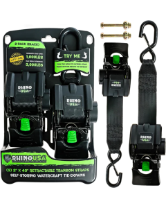 Rhino USA Retractable Transom Straps (2 Pack-Black) - TD-MSTR2X43-BLK