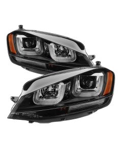 Spyder Volkswagen Golf VII 14-16 Projector Headlights DRL LED Blk Stripe Blk PRO-YD-VG15-BLK-DRL-BK - 5080578