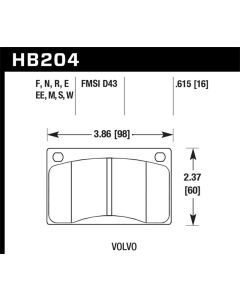 Hawk Volvo 142/145/164/240/242/244/245/262/265/1800 Black Race Brake Pads - HB204M.615