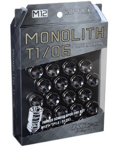 Project Kics 12 x 1.5 Glorious Black T1/06 Monolith Lug Nuts - 20 Pcs - WMN01GK