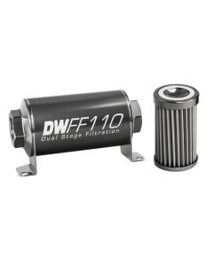 DeatschWerks Stainless Steel 8AN 40 Micron Universal Inline Fuel Filter Housing Kit (110mm) - 8-03-110-040K