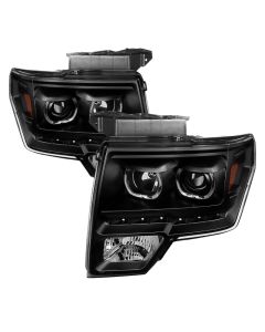 Xtune Ford F150 09-14 Projector Headlights Halogen Model Only LED Halo Black PRO-JH-FF15009-CFB-BK - 9032226