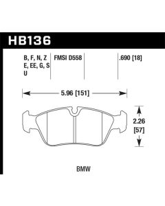 Hawk BMW 318i/318iC/318iS/318Ti/325Ci/325i/325iS/325Xi/328Ci/328iC/328iS/Z3 Race Front Brake Pads - HB136S.690