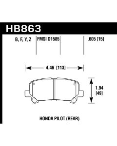 Hawk 12-15 Honda Pilot Performance Ceramic Street Rear Brake Pads - HB863Z.605