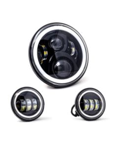 Letric Lighting 7? Full-Halo Black LED Headlight with (2) 4.5? Full-Halo Black Passing Lamps - LLC-LHK-7BH