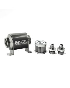 DeatschWerks Stainless Steel 6AN 100 Micron Universal Inline Fuel Filter Housing Kit (70mm) - 8-03-070-100K-6