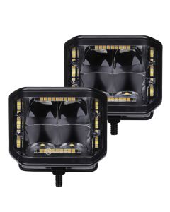 Go Rhino Xplor Blackout Combo Series Cube Sideline LED Spot Lights w/ Amber 4x3 - Blk (Pair) - 750700322SCS
