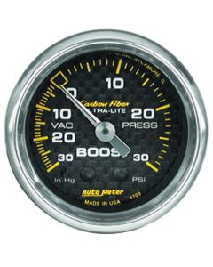 Autometer Carbon Fiber 52mm 30 PSI Mechanical Boost Gauge - 4703