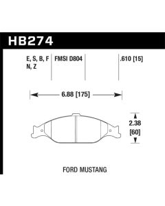 Hawk 1999-2004 Ford Mustang Base 3.8 HPS 5.0 Front Brake Pads - HB274B.610