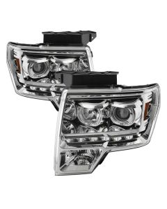 xTune Ford F150 09-14 Projector Headlights Halogen Model Only LED Halo Chrome PRO-JH-FF15009-CFB-C - 9032240