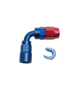 Russell Performance 3/8in SAE Quick Disc Female to -6 Hose Red/Blue 90 Degree Hose End - 611220