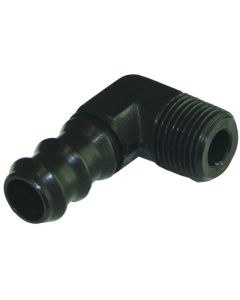 Moroso Air/Oil Separator Fuel Line Fitting - 3/8in to 1/2in Hose - 90 Degree - Black - Single - 65388