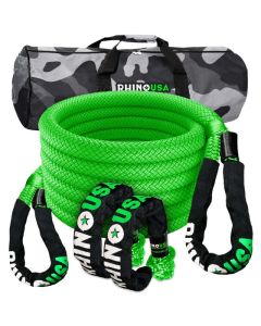 Rhino USA 7/8In X 30Ft Kinetic Rope Recovery Kit W/Soft Shackles (Green) - RG-KRKIT78X30-GRN