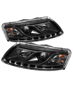 Spyder Audi A6 05-07 Projector Headlights Halogen Model Only - DRL Black PRO-YD-ADA605-DRL-BK - 5029416