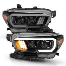 ANZO 2016-2017 Toyota Tacoma Projector Headlights w/ Plank Style Design Black/Amber w/ DRL - 111379
