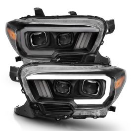 ANZO 2016-2017 Toyota Tacoma Projector Headlights w/ Plank Style Switchback Black w/ Amber - 111396