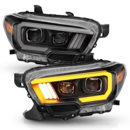 ANZO 2016-2017 Toyota Tacoma Projector Headlights w/ Plank Style Switchback Black w/ Amber w/ DRL - 111397