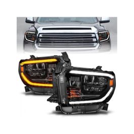ANZO 14-21 Toyota Tundra (OE Halogen w/LED DRL) LED Crystal Headlights w/ Switchback & DRL - Blk - 111533